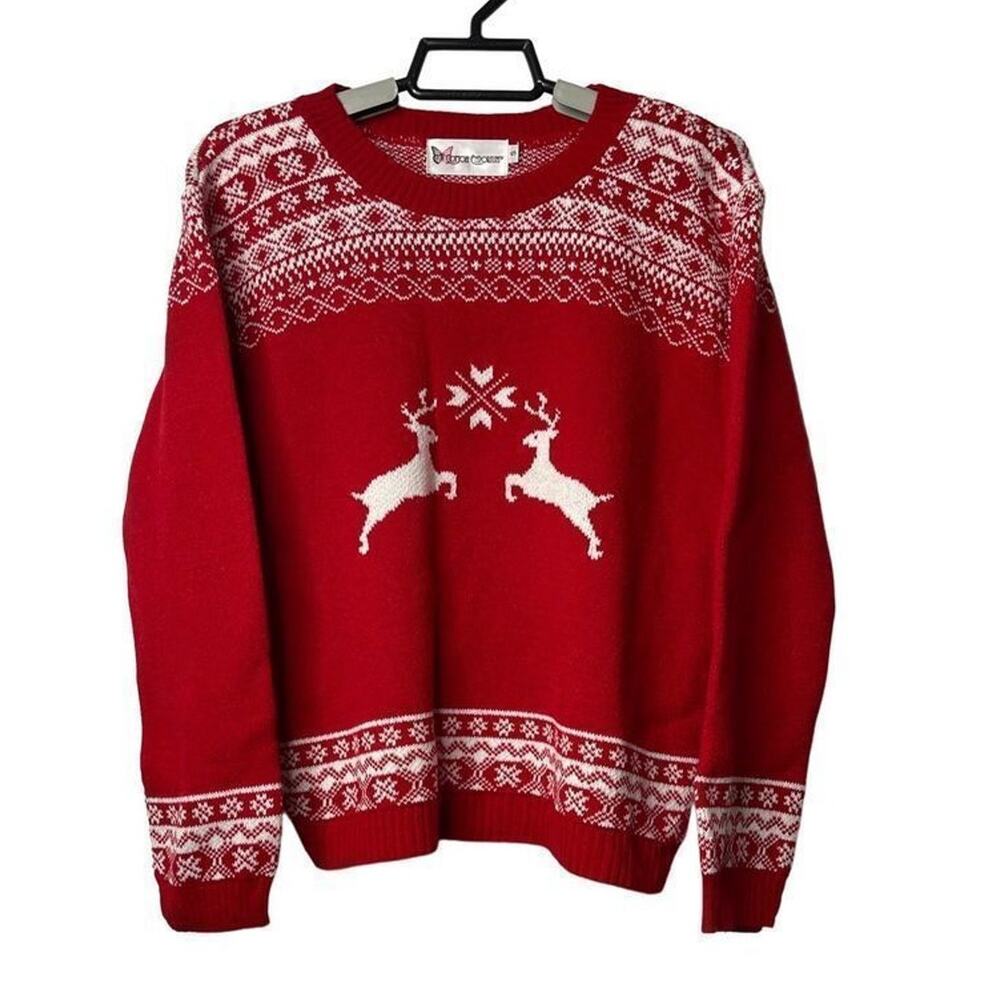 Cotton Emporium Girls Crewneck Reindeer Christmas Sweater Size Small New - Picture 1 of 10